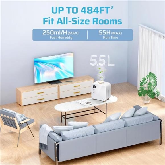 5.5L Top Fill Cool Mist Ultrasonic Humidifier, 3 Modes for Large Room - Picture 6 of 8